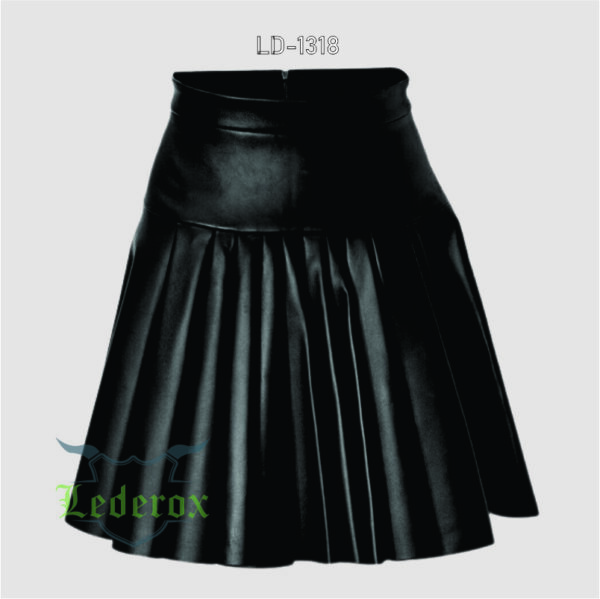 Black Leather Pleated Skater